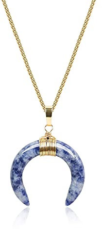 COAI Geschenkideen Damen Doppelhorn Anhänger Mond Anhänger Amulett Halskette aus Sodalith