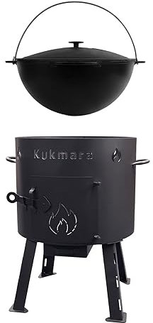 rukauf SET Utschak 40 cm + 15 Liter Topf Kasan Kazan aus Gusseisen Feldküche Gulasch-Kessel Feuer-Ofen Outdoor