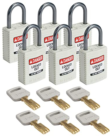 Brady CPT-WHT-25AL-KD6PK SafeKey Vorhängeschloss, weiß, 6,6 cm H x 3,2 cm B x 1,9 cm T