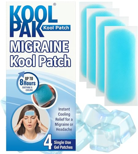 Koolpak Migraine Cooling Patch – Pack of 4 Gel Sheets – Instant Migraine Relief and Headache Relief – Non-Medicinal Cooling Patches for Adults – Forehead Strips for Soothing Comfort – 8 Hour Cooling