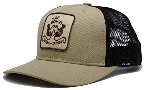 SURF MONKEY Recycelte Trucker Kappe - Gebogenes Visier - Verstellbare Snapback Cap - Stickerei Patch 6 Panels Design - Surfing The Basque Country