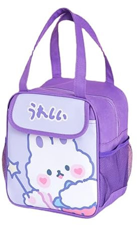 Bolsa de almuerzo Kawaii para niñas, bonita lonchera aislada japonesa, estética de dibujos animados, bolsa de almuerzo Bento (morado)