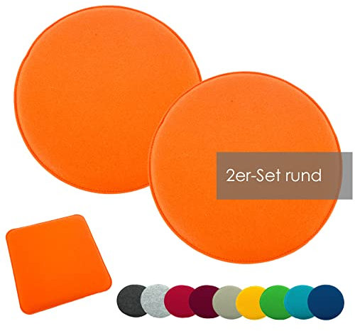 heimtexland ® 2er Pack Sitzkissen Filz Stuhlkissen Bodenkissen Polster Stuhlauflage Indoor Outdoor Kissen rund Typ631 Filzkissen orange 35x35 cm 2 Stück
