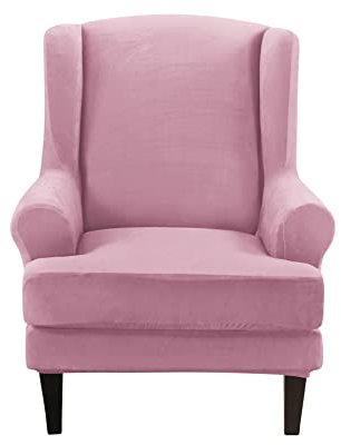 YOPOIY 2 Stücke Samt Sesselbezug für Ohrensessel, Weiche Stilvolle Sofa überzug Universal Waschbar Ohrensessel Überwürfe mit Kissenbezug für Wohnzimmer-rosa