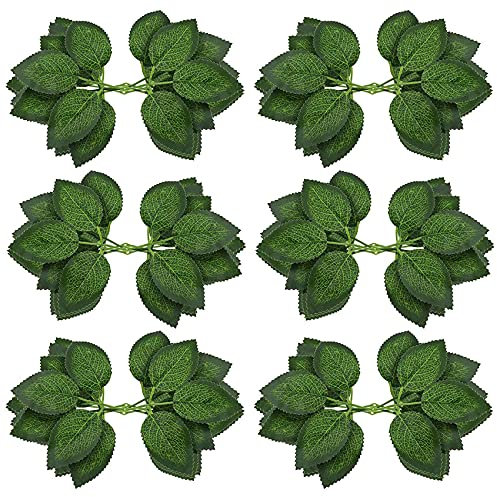Qwertfeet Fausses Feuilles Artificielles pour DéCorations de Roses - 36 Feuilles de Fleurs de Roses en Soie avec des Tiges Flexibles de Vignes RéAlistes