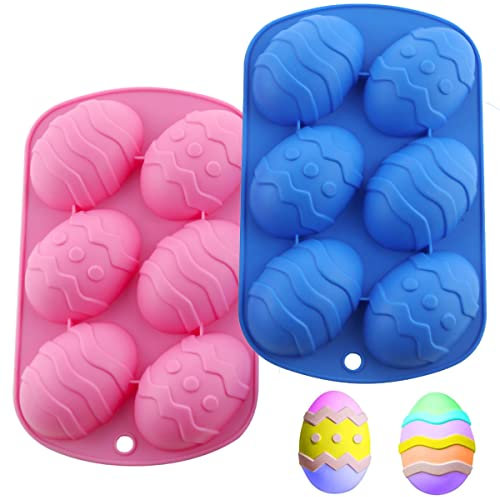 2 Piezas Moldes Silicona para Chocolates 6 Cavidades De Huevos De Pascua para Manualidades, Dulces, Chocolate, Pasteles, Gelatina, Fondant, DIY Hornear Pasteles de Pascua(Rojo y Azul).