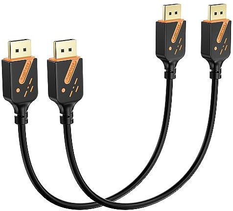 RyzzRooa 1 FT/12 Inch Short DisplayPort Cable 2-Pack, DP to DP, 4K, 2K@165Hz, 3D, HDR, FreeSync, G-Sync, ARC, Black, Male-to-Male, Computer, Monitor, TV, Docking Station, Graphics Card