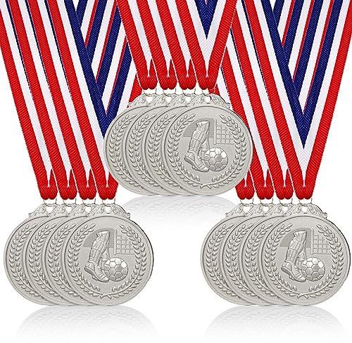 Acboor Medaillen Kindergeburtstag, 12 Stück Medaillen Fußball für Kindergeburtstags Silbermetallmedaille Fussball Geburtstagsfeier für Jungen, Kinder, Erwachsene