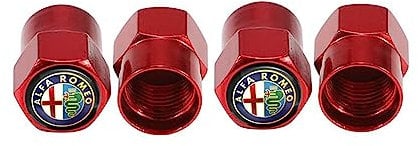 Aluminiumlegierung Auto Rad Reifen Ventilkappen Staub Zubehör für Alfa Romeo 159 Giulietta 147 Mito Giulia 156 166 GT Stelvio Tonale,B Red Style