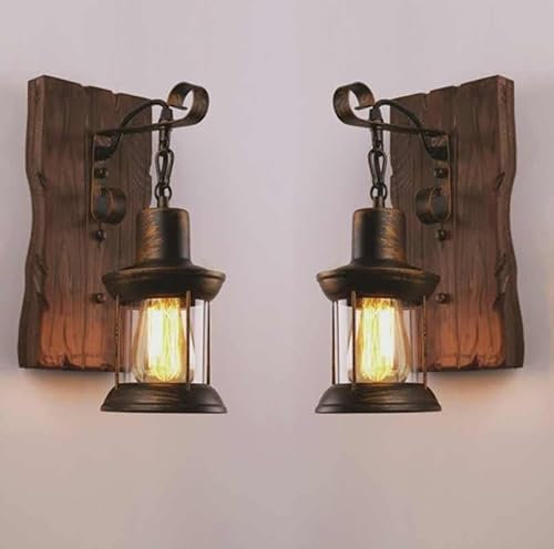HYKISS Rustikale Wandleuchten Farmhouse Holz Wandlampe Retro-Industrie-Wandleuchte Eitelkeitsleuchte Für Gang Flur Schlafzimmer Nachttisch Wohnzimmer Badezimmer (Größe : 2PCS)