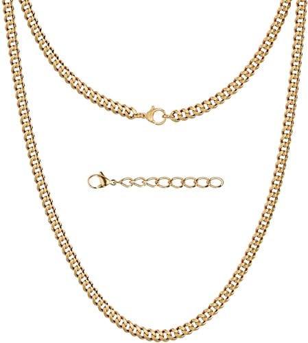 Silvadore Gold Necklace Men Chain (4mm,18in) - Real 18ct Gold Plated Stainless Steel Cuban Link Chain for Men Necklace Curb - Non-Tarnish Waterproof Jewellery Gift - (Velvet Pouch)