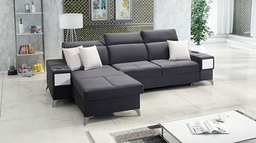 All4All Ecksofa Drago mit Schlaffunktion Bettkasten USB-Port Wohnlandschaft Polstersofa Couch Eckcouch Sofa Bett 26 (Links, Casablanca 2316)