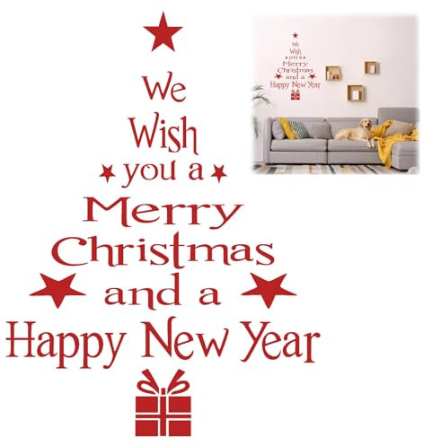 Merry Christmas Quotes Wall Decals,Happy New Year Wall Sticker Large Xmas Tree Wall Sticker,Merry Christmas Quotes Wall Decals Wall Art Murals Decals for Xmas Party Supplies Window Clings Door Fridge
