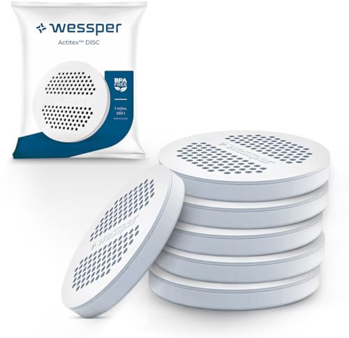 Wessper Filtro de Agua MicroDisc Paquete de 6 | Disco Filtrante de Repuesto para Botellas y Garrafas Brita MicroDisc | Carbón Activo no Tejido, Micropartículas, Reducción de Cloro y Metales Pesados
