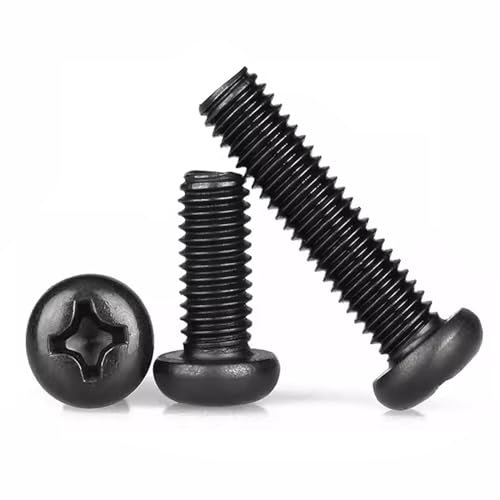 FandWay Viti a Testa Bombata con Phillips DIN 7985, Viti a Macchina Testa Tonda M4x8/12/16/20/30mm Completa Filettatura in Acciaio al Carbonio Ossido Nero Con 1 Chiavi (25 per dimensione)