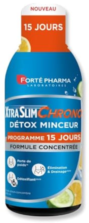 Forté Pharma - XtraSlim Chrono Détox minceur - Perte de Poids, draineur - Artichaut, pissenlit, bouleau, vinaigre de cidre - 15 jours de programme - Goût citron-concombre - Flacon 450 ml, 30ml/jour
