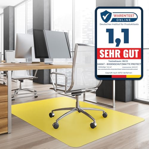 Bodenschutzmatte Bürostuhl, Schreibtischstuhl Unterlage transparent, Unterlage Schreibtisch Schutzmatte, Bodenschutzmatten für Bürostühle, 114 x 150 cm für Hartböden (Gelb)
