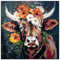 ARTland Wanddeko Glasbilder Wandbild Glas Bild 50x50 cm Deko Modern Tiere Stier Kuh Blumen Kranz Farbe Porträt U5BI