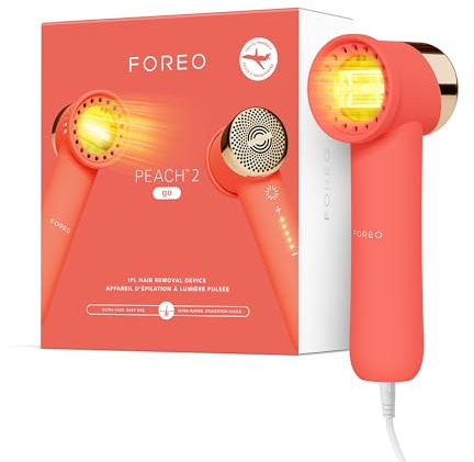 FOREO Peach 2 go IPL Hair Removal Device - Travel-Friendly Permanent Hair Removal - Laser Hair Removal - Body & Face - Painless Hair Removal - Skin Cooling & Silicone Shield - Customizable - Coral