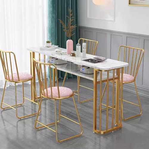 BOYITES Marble Manicure Table for Art Nail Shop, Manicure Desk for Technician, Professional Manicura Work Station, Manicurist Table for Manicure Shop with Golden Table Legs,B,140cm