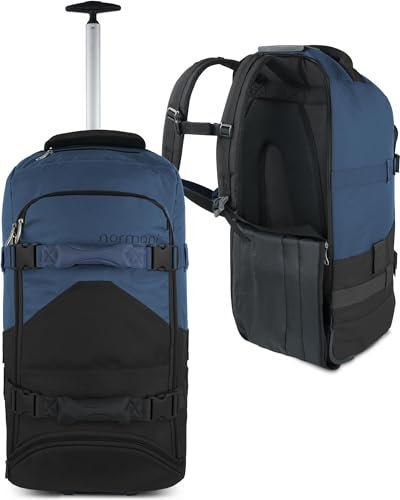 normani Reisetasche Trolley mit Rucksackfunktion 90 Liter - Backpacker mit Frontloader praktischer Reisetrolley und Rucksack in Einem mit 7 Fächern Farbe Schwarz/Navy