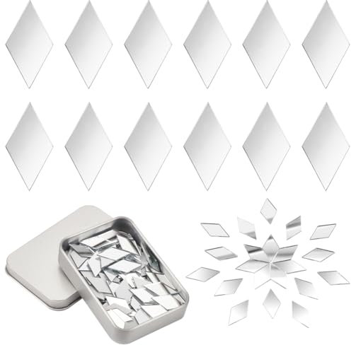 OLYCRAFT 150 Stück Rhombus Bastelspiegel 25x13mm Kleine Spiegelfliesen Mit Aufbewahrungsbox Antihaftbeschichtete Mini Glasspiegelfliesen Rhombus Minispiegel Für Kunst Wand Tür Heimdekorationen