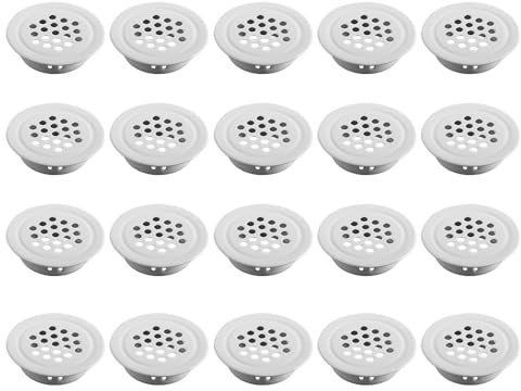 20 rejillas de ventilación de acero inoxidable de 19 mm, color blanco circular, cubierta de malla de ventilación para armario, zapatero