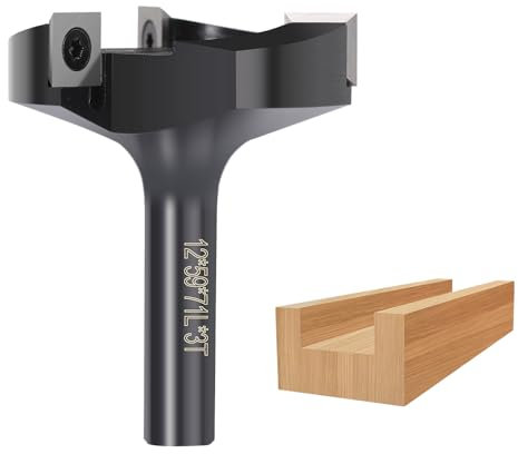 BALUGAEA Planfräser für Oberfräsen mit 12 mm Schaft – 59 mm Schnittdurchmesser – ausgestattet mit 3 austauschbaren Hartmetallmessern 12 x 12 mm, Fräser zum Planfräsen, Nutfräsen und Kantenfräsen