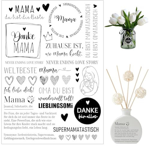 Rub On Sticker MUTTERTAG RANDLOS Transfers Sprüche Rub On Folie Zum Bedrucken Rub-On Sticker Rub Ons für Keraflott Möbel Raysin Holz Glas DIY Deko Rubons Aufkleber Rubbelsticker Home