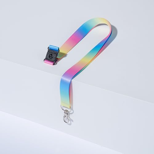 Avery – Tour de cou à motif Arc-en-ciel avec mousqueton en métal 2 cm – cordon porte-badge en polyester recyclé satiné doux – lanyard identification, cordon badge, porte-carte avec clip de sécurité