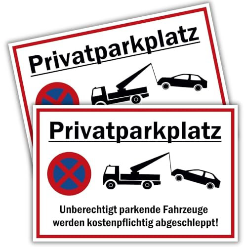 2 Stück-Privatparkplatz Schild Parken Verboten (30x20 cm Kunststoff-3mm stark)Fahrzeuge Werden kostenpflichtig abgeschleppt-Klares Zeichen für Parkverbot-Parkplatz Schilder Privatgrundstück-BerpaHome