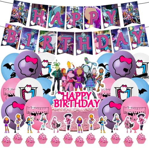Monster Geburtstagsdeko Luftballons PLNVNVP 30 Stück Monster Themen Party Dekorationen Banner Tortendekoration für Kinder Monster Thema Geburtstags Dekorationen Mädchen Junge Partyzubehör