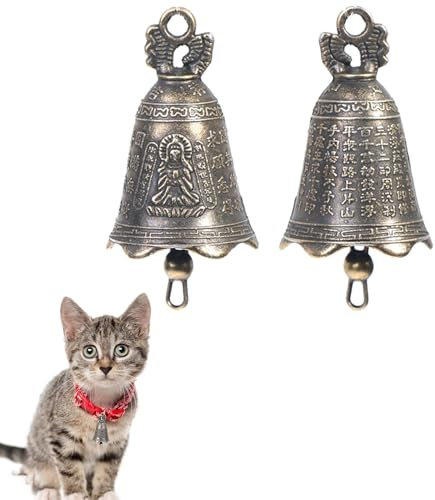 Hobngmuc 2 campanas pequeñas de bronce vintage, campanas vintage para manualidades, decoración de Navidad, campanas colgantes para mascotas, campanas de bronce para llavero, decoraciones, bodas, joyas