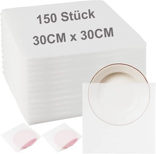Bhina 150 Stück 30x30cm Schaumfolie Beutel, Schaumstoffverpackung, Schaumfolie Verpackung, Schaumstoff Beutel, Umzug Verpackungsmaterial für Verpackung Glas, Geschirr, Porzellan, Geschirr, Weiß
