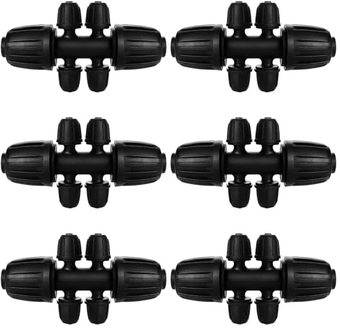 VooGenzek 6 Pezzi Raccordi per Irrigazione, Connettore Tubo a 6-Vie da Giardino per Tubo 13/16 mm a 4/7 mm, Connettori a T con Spinato Irrigazione a Goccia, per Prato, ​Giardin