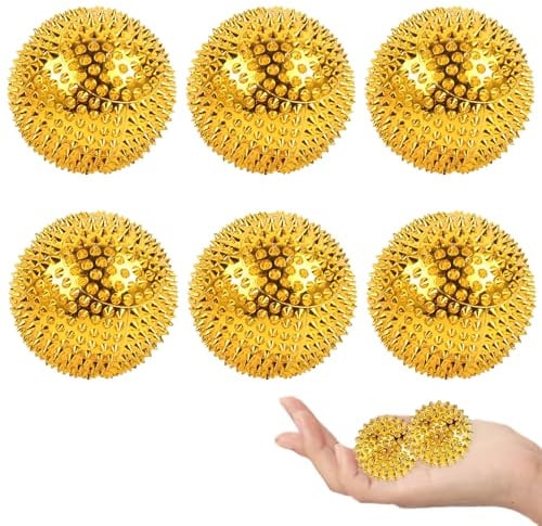 GIUSOBG 6 Stück Massagebälle 32 mm Spiked Massage Ball Hart Magnetische Akupressurkugeln Massagebälle Magnetische Massageball Igel Magnetische für Stress Relief oder Massage (Gold)