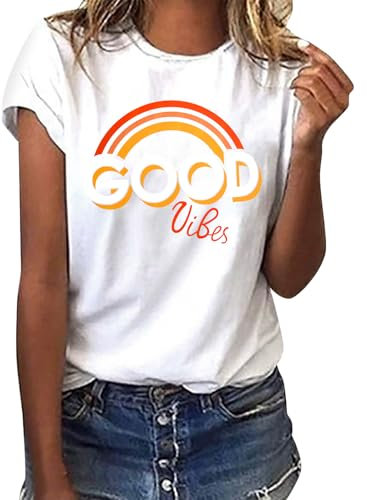 heekpek T Shirt Donna Manica Corta Bianca Cotone Maglietta Manica Corta Donna Casual Girocollo Stampa Estiva Base Tee Bluse, Rosa Good, XL
