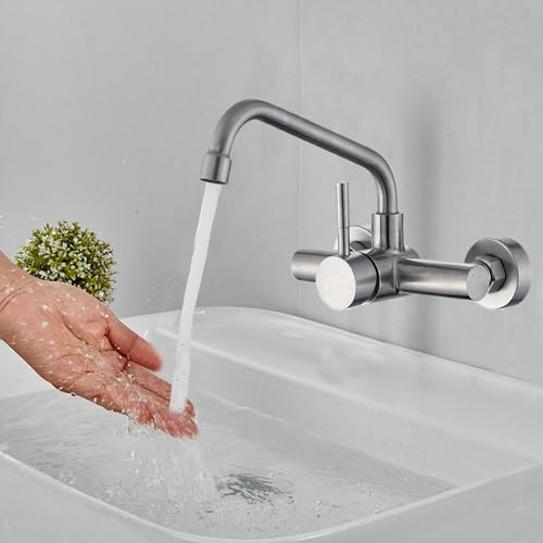 Kalt und Heiß Einhebelmischer,Küchenarmatur Wand Mischbatterie mit 360°drehbar Auslauf,Wasserhahn Küche Wandarmatur mit drehbar Auslauf