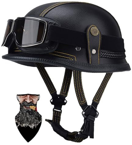 HALYING Rétro Demi Casque Moto Style Allemand Visière UV Certifié Dot/ECE pour Scooter et Bike