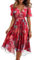 Robe De Soirée Longue Ete Fleurie Boheme Robe Femme Chic Et Elegant De Cérémonie Dentelle Vetement Ete Manches Courtes Fluide Légère Grande Taille Summer Dress(Rouge,L)