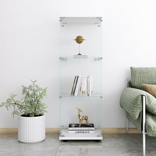 LIVLUX Glasvitrine Standvitrine in Schwarz,2 Lagen Glas Holz Vitrine mit LED Und Schloss Glasvitrine Stehend Für Sammlerstücke Bücher Wein, für Büro Wohnzimmer Küche, 86x42.5x36.5cm (Weiß, 3 Lagen)