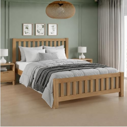 Reinforced Beds BANHAM BED – Solid Wooden Bed Frame, Heavy Duty Rubberwood, Shaker Style Design, 28mm Thick Slats (Oak, King (U.K. Standard))