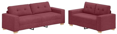 vidaXL Sofa Set mit Kissen 2 pcs Weinrot 221 x 78 x 80 cm Stoff, Stylisches Wohnzimmer-Sofa-Set, Moderne Sitzgelegenheit für die Familie, schicker Couch, kuschelige Möbel