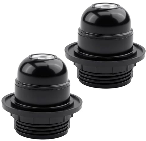 kcrnw 2PCS Edison Screw ES E27 Lamp Holder Light Bulb Pendant Socket, Black | E27 Screw Lampholder Fitting Adapter 10mm Threaded Entry with Safety Lock for Ceiling Table Lights