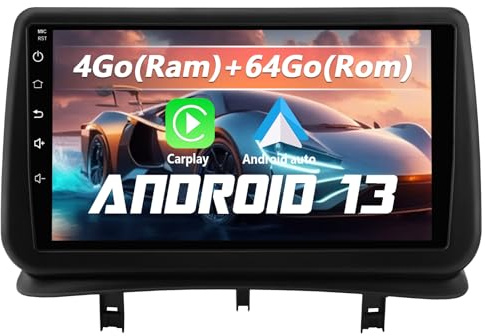 Autoradio AWESAFE Android 13 pour Renault Clio 3(2005-2014),avec 9 Pouces Écran Tactile,Android Auto et Carplay,Commande au Volant,GPS,WiFi,4G,Bluetooth, DSP et Aide au stationnement【4Go+64Go】