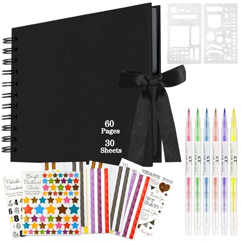 Fotoalbum Zum Selbstgestalten 60 Schwarze Seiten Fotobuch A5 DIY Scrapbook | 15x21.5cm Fotoalben zum Einkleben, 30 Blatt Fotobuch Kraftpapier Photo Album Set für Baby Geburtstag Hochzeit Jahrestag