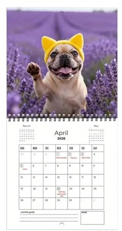 Kalender 2026 Bulldogge, 21x21cm Lustiger Frenchies-Hund-Wandkalender, Hund 2026 Wandkalender Mit Feiertagen, Wochen- Und Tagesübersicht, Monatliches Dickes Papier