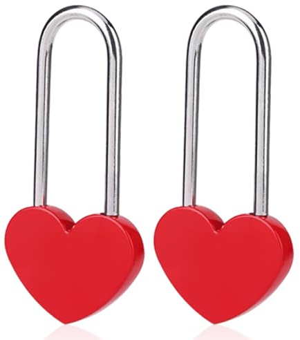 Cadenas Coeur, Serrure Coeur Rouge, Cadenas d'amour Cadenas en Forme de Cœur Sans Clé, pour Couples, Mariage, Saint-Valentin, Anniversaire, Voyage, Pont de l’Amour, Souvenir Romantique (2 PCS)