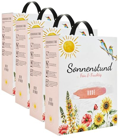 Sonnenstund Rosé Wein-Paket - Bag-in-Box Rosé fein & fruchtig - sommerlich frisch mit Himbeere & Erdbeere, perfekt für Picknick, Gartenparty oder entspannten Feierabend (4 x 3,0l)