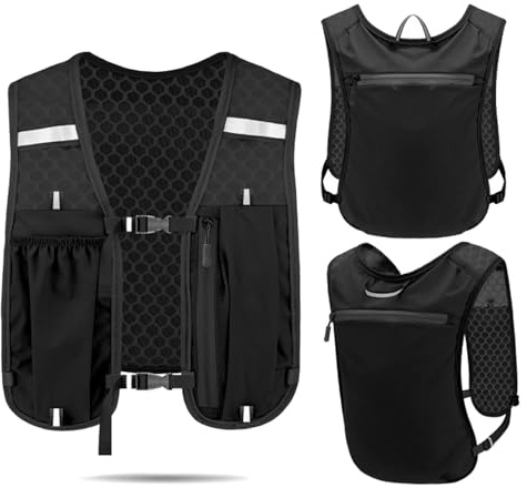 KASESSS Chaleco Running para Hombre Y Mujer Reflectante, Ligero Transpirable Mochila Hidratacion con 7 Compartimentos Y Móvil, Multifunción Chaleco Correr para Trail Ciclismo Senderismo, Maratón